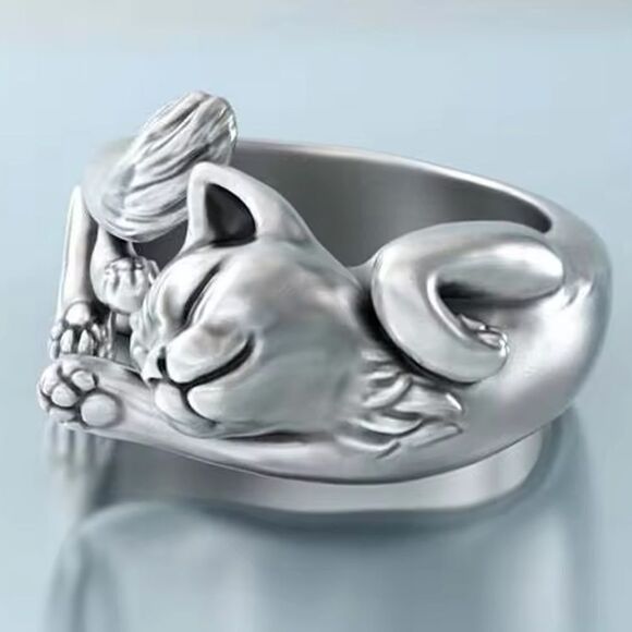 Sterling Silver Adjustable Cat Ring-Perfect for Cat Lovers - Picture 3 of 8